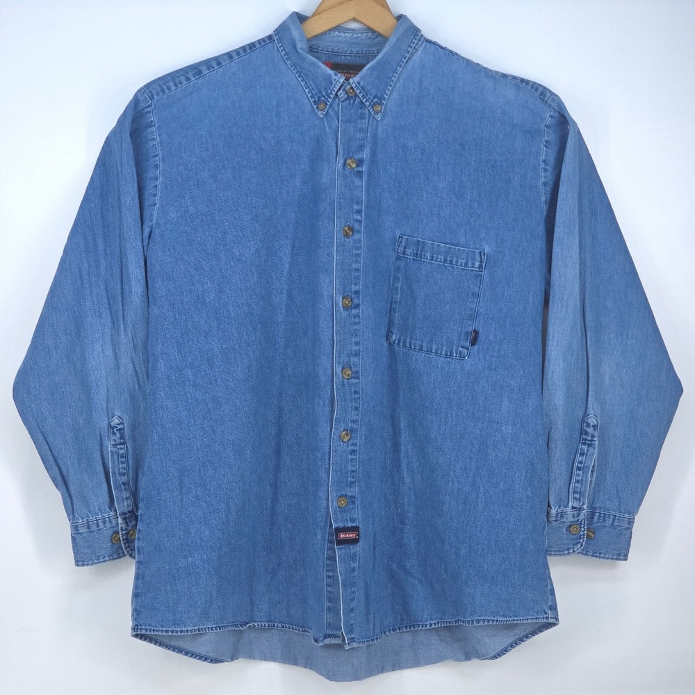 Dickies Long Sleeve Button Up Shirt Mens XXL Denim Workwear Outdoor Dad GL300SNB